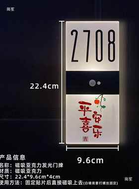 用磁吸发光门牌号感轻奢创意字亚克力号码家t$*&fgu+户入门数装饰