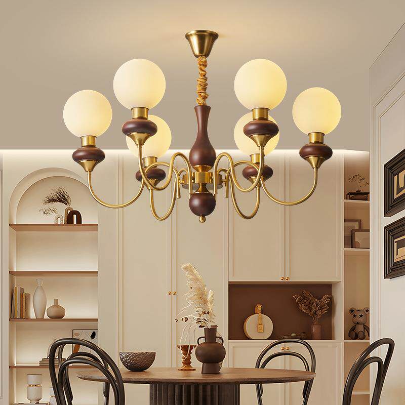 美式复古客厅灯vintage中古吊灯法式轻奢魔豆餐厅高档胡桃木灯具