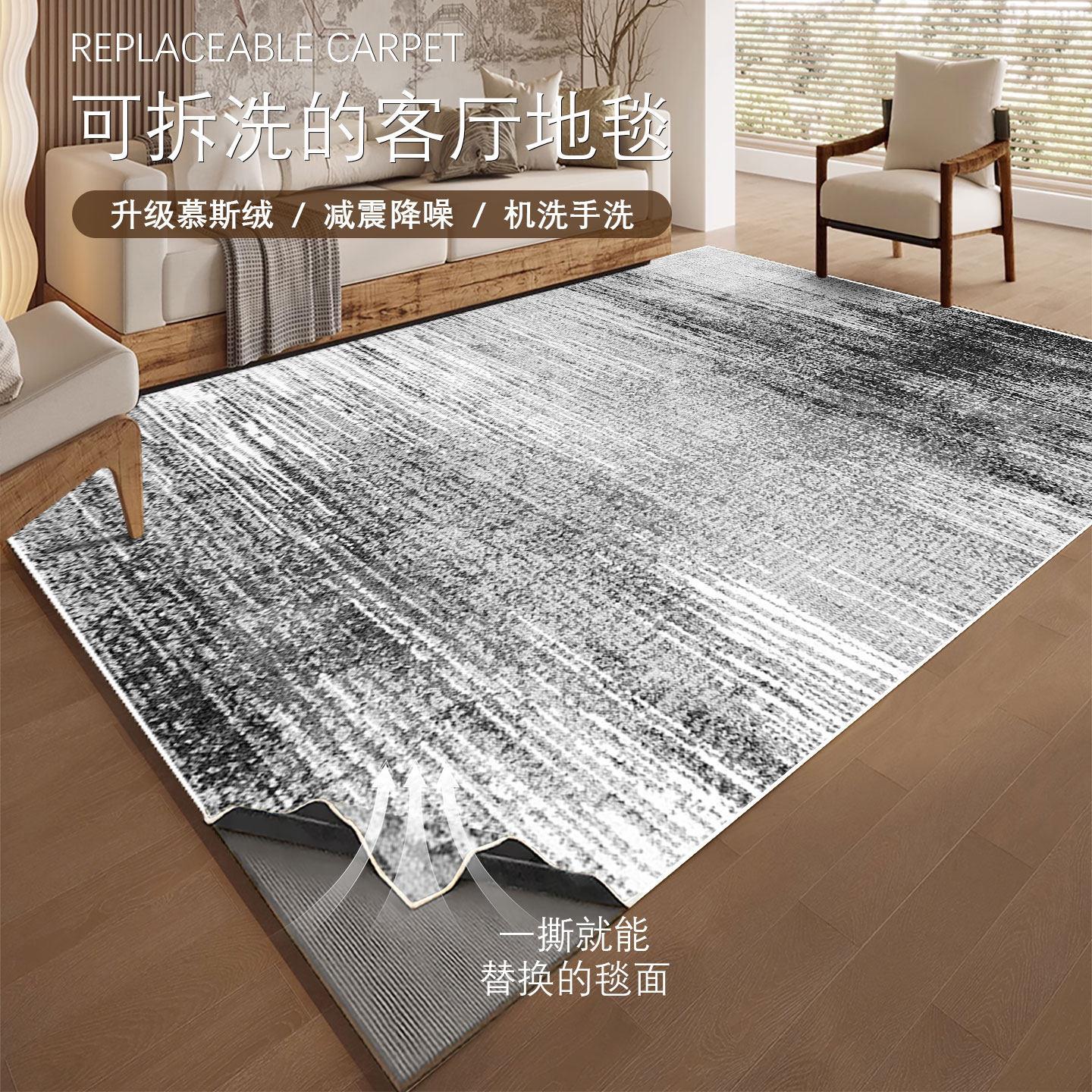 地毯可拆洗客厅2025新款黑白意式轻奢双层高级感机洗沙发地垫满铺