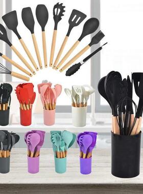 Wooden handle silicone kitchen 12-piece cooking spatula set