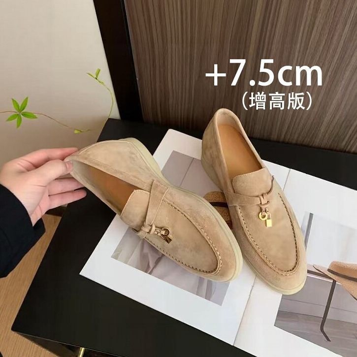 英国真皮坡跟内增高乐福鞋女秋2026新款老钱风豆豆鞋厚底小皮单鞋