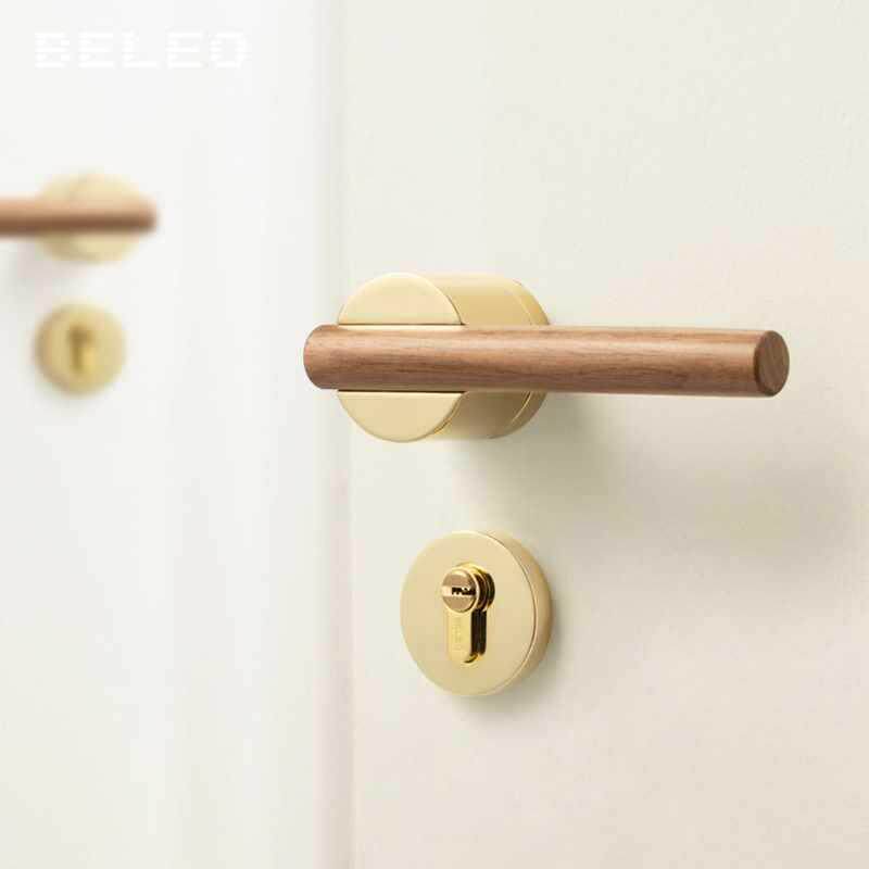简磁吸门锁实分木房门极把手卧室体家用胡F12-010木室内门桃拉手