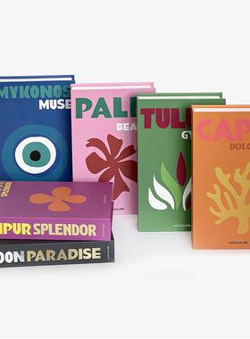 ins风彩色旅游系列装饰书时尚多彩英文彷真书模型简约样板房假书