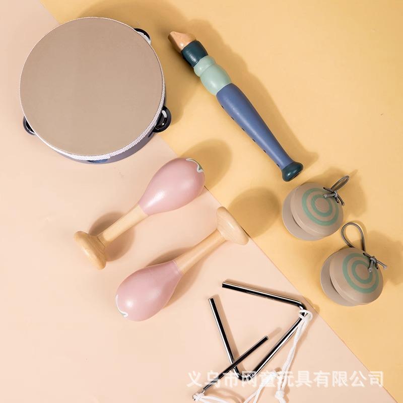 幼儿园木质摇铃小鼓奥尔打击乐器舞蹈活动道具音乐课响板串铃套装