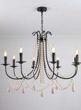 法式复古蜡烛吊灯大厅轻奢黑色水晶客厅灯高级感新款卧室餐厅灯具