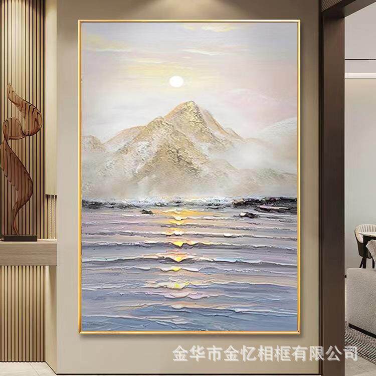 纯手绘海景立体肌理装饰画玄关竖款油画现代简约抽象挂画落地画