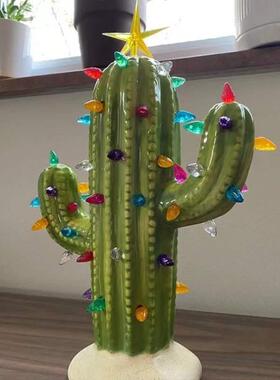 圣诞节跨境仙人掌灯饰摆件家居装饰品设计装修圣诞氛围摆件创意