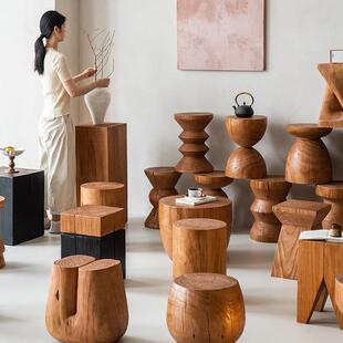 沙发边角几花架酒店摆件根雕凳子茶几矮凳民宿床头柜原木实木墩子