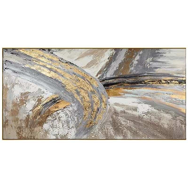 纯手绘大型横幅抽象装饰画现代高级感金箔肌理油画简约客厅墙挂画