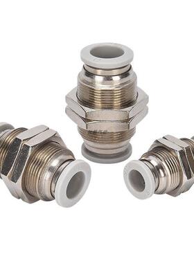 BPM气管穿板双头接头PM隔板直通快插固定4/6/8/10/12/16气动穿墙