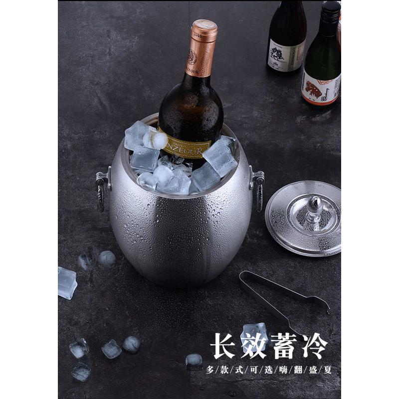 厂家供应不锈钢双层保温冰桶带盖香槟桶KTV酒吧红酒桶橄榄型冰粒