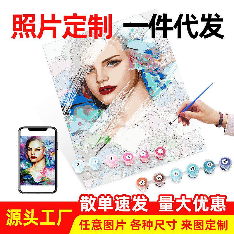 明星数字油画diy带框手绘填色装饰画来图就做源头工厂