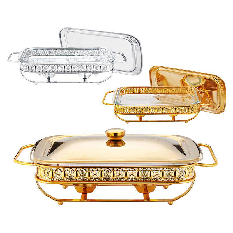 跨境货源长方形玻璃餐炉Chafing dish餐厅食物加热干锅铁架酒精锅