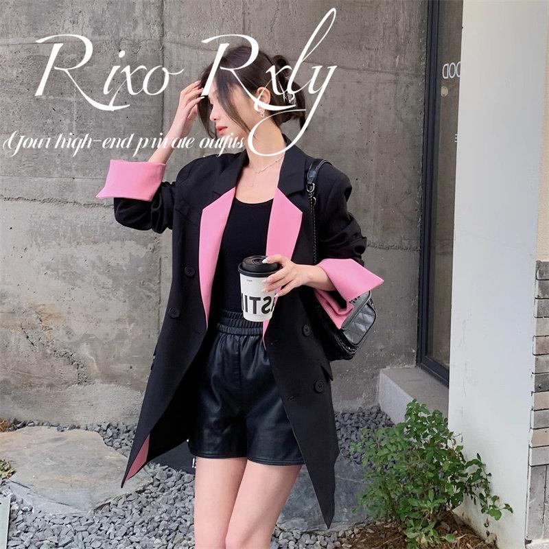 RIXO RXLY黑粉撞色西装外套女春秋季小众设计感高级感气质小西服