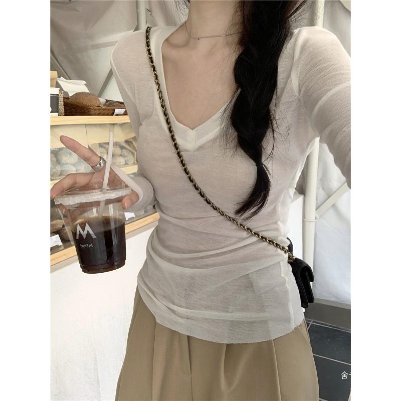 hot slim for hollow transparent sunscreen T-shirt girls