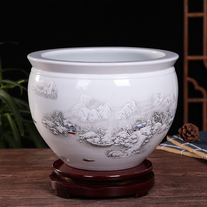 花盆水缸种铁树发财树花盆庭院特大陶瓷缸睡莲花盆青花瓷碗莲荷花