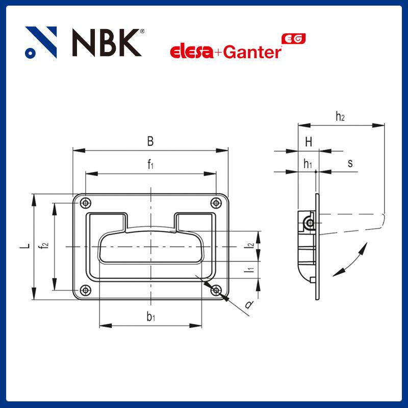 NBK ELESA MPR-CLEAN 隐藏式托盘的折叠手柄 带复位弹簧 易于清洁