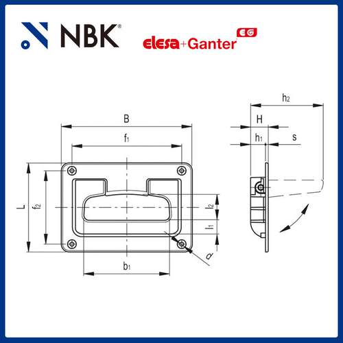 NBK ELESA MPR-CLEAN 隐藏式托盘的折叠手柄 带复位弹簧 易于清洁