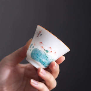 青莲茶杯杯垫家用陶瓷小茶杯单个单杯手绘品茗杯办公防烫喝茶杯