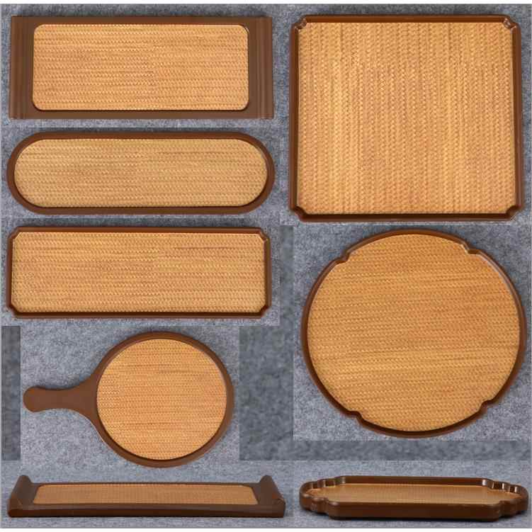 仿瓷竹蓆纹托盘早茶点心盘烧烤盘日式复古风火锅盘寿司盘特色中餐