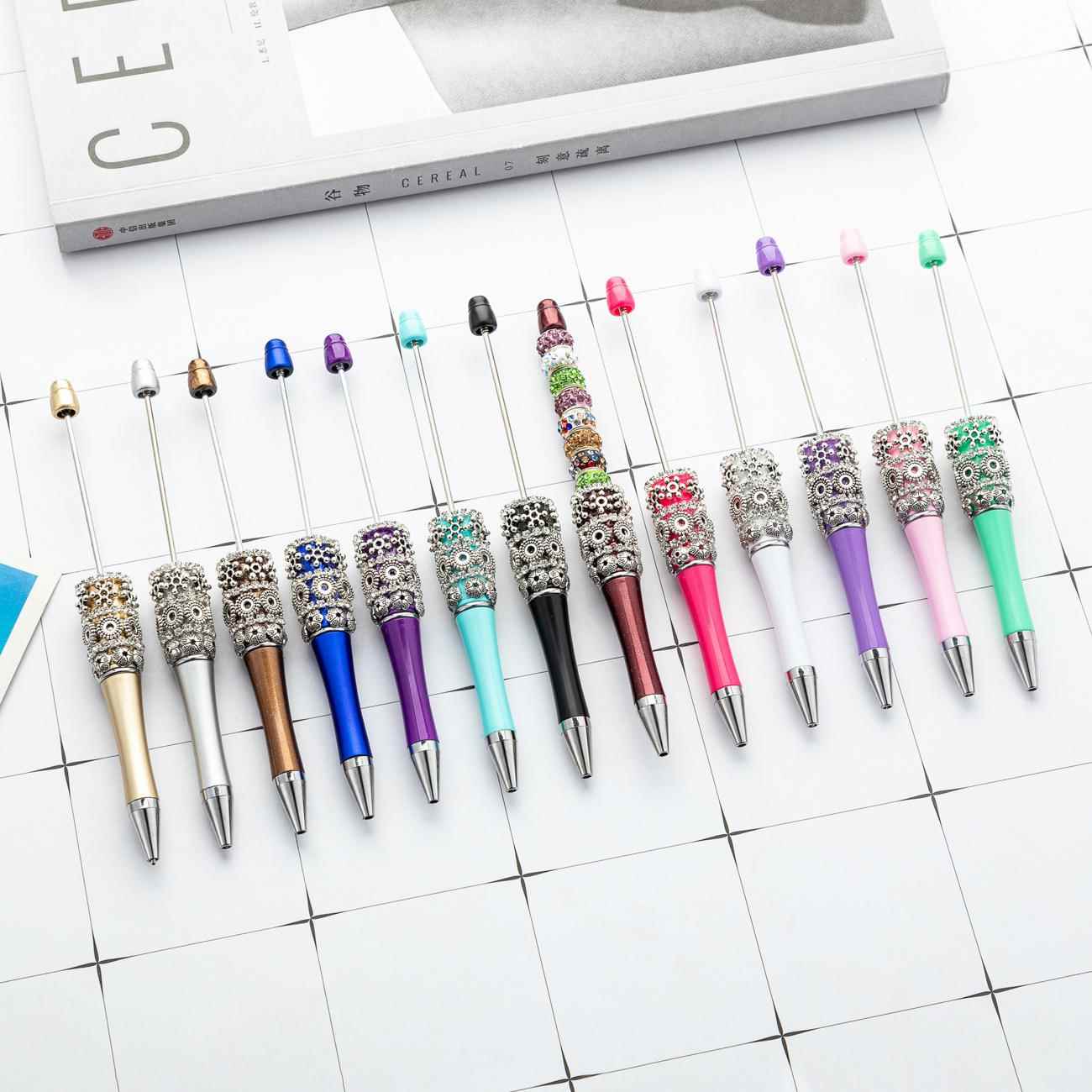 diy复古花串珠笔创意手工贴贴圆珠笔可爱少女心塑料笔广告礼品笔