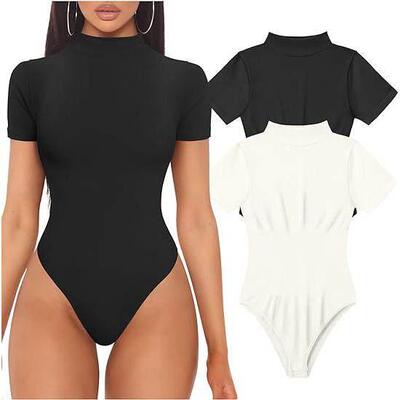 Ribbed high neck short sleeved top yoga jumpsuit瑜伽连体衣女