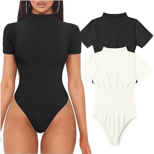 Ribbed high neck short sleeved top yoga jumpsuit瑜伽连体衣女