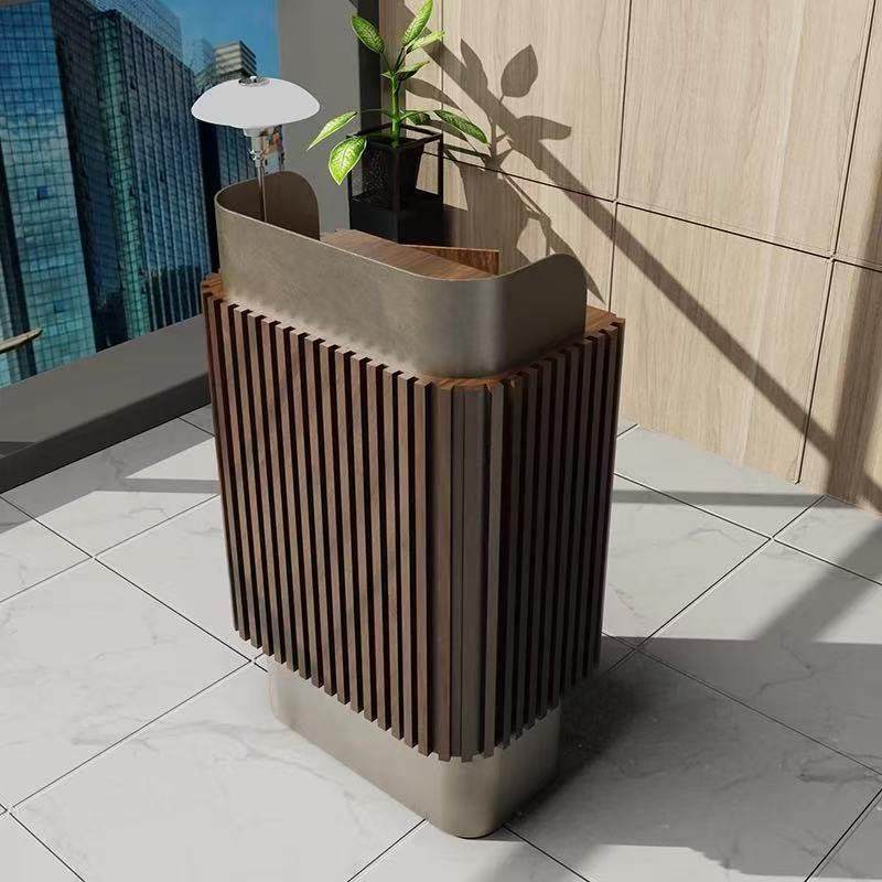 定制简约饭厅迎宾台公司前台木格栅不锈钢酒店收银柜台接待台定制,商业/办公家具,收银台,淘宝优惠券,粉丝福利购,淘宝优惠卷