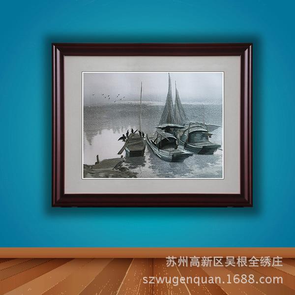 苏绣成品挂画客厅书房卧室带框现代装饰画苏州手工刺绣江南水乡
