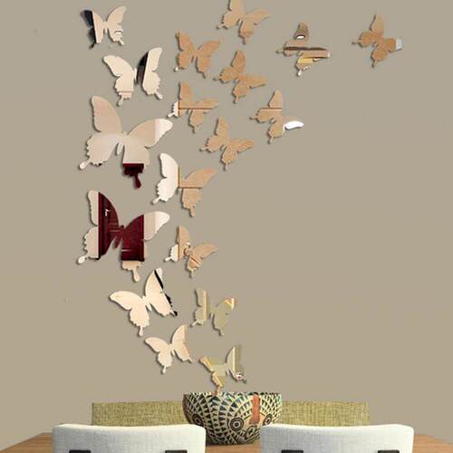 12Pcs/lot 3D Butterfly Mirror Wall Sticker Decal Wall Art Re