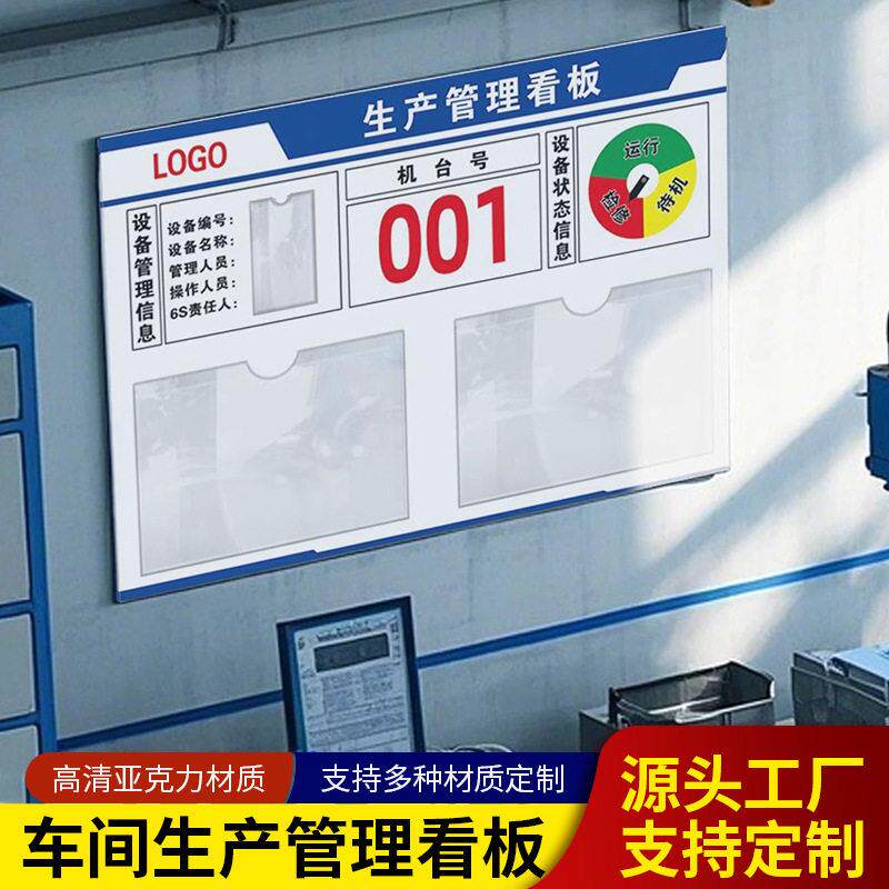 生产管理看板亚克力定制插盒公示栏 车间注塑机运行状态标识牌