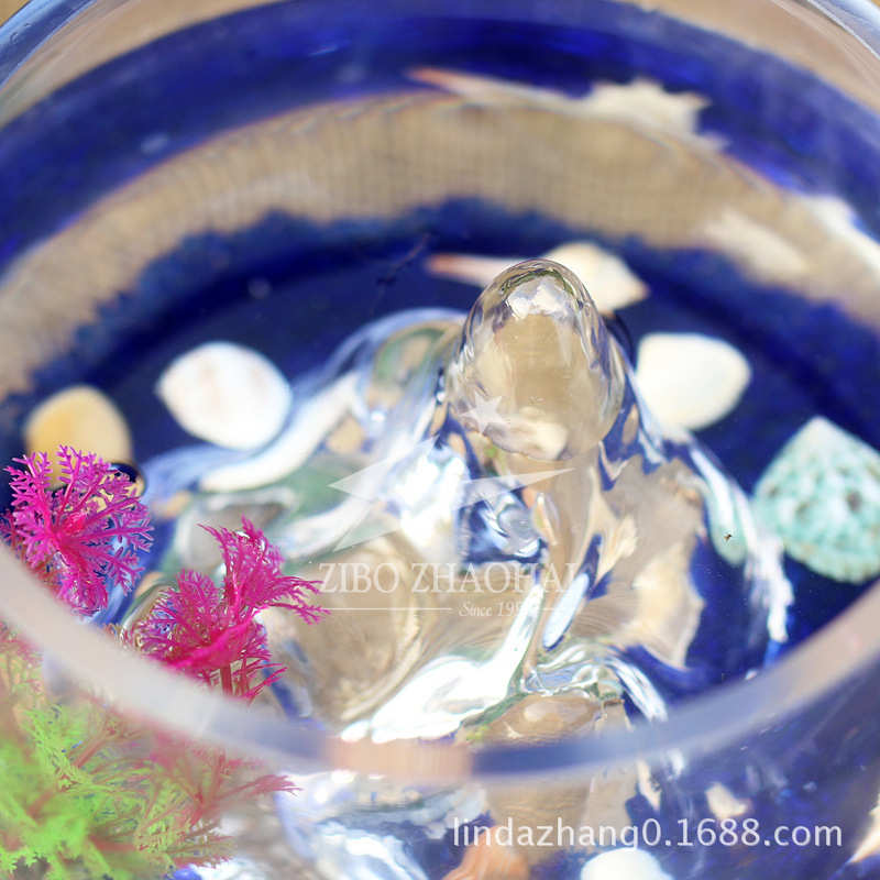 超白创意玻璃圆形假山鱼缸客厅雪山鱼缸山水缸生态金鱼缸乌龟缸