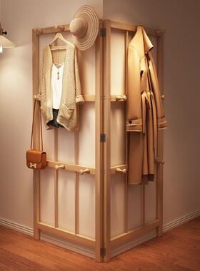 实衣架家用卧LOA室立式挂衣架落衣地帽租架简易置物架木出屋靠墙