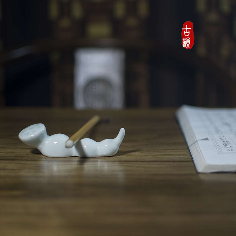 文房创意摆件礼品置文创搁笔文化景德镇笔架搁笔藕毛笔架陶瓷器搁