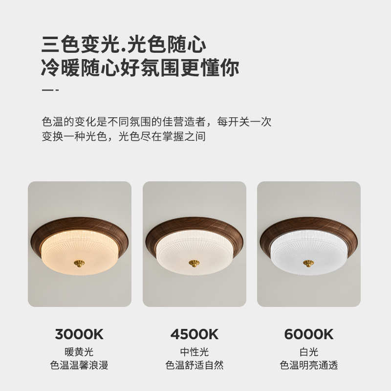 间中古新风主灯书房桃色木纹卧房寂灯复古吸顶灯胡美式卧室中式侘