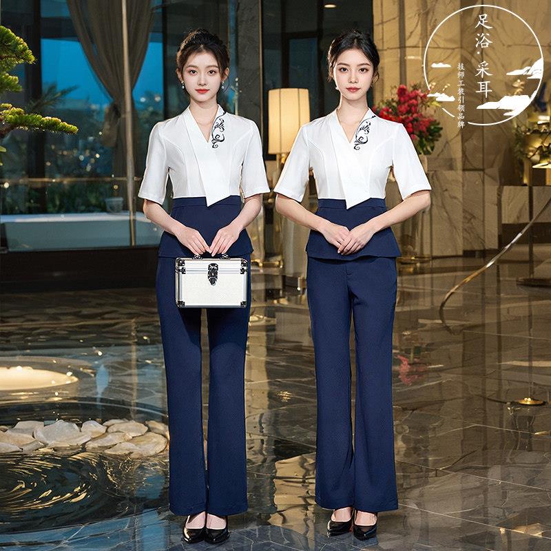 棠新夏季越款足浴技师工作服女短袖足疗店按摩修身高端显瘦工衣装