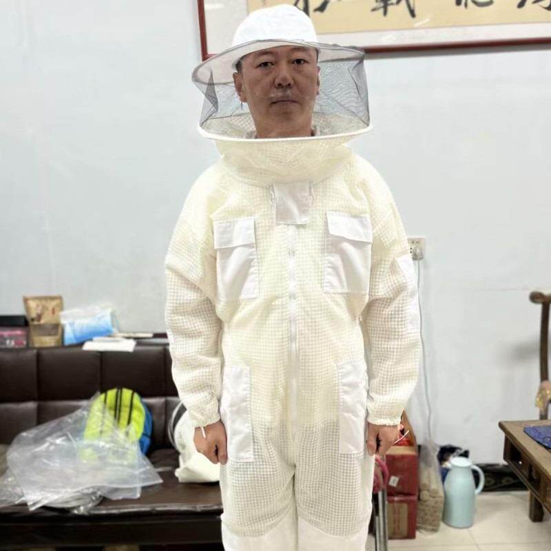 养蜂工具白色圆帽防蜂服出口型蜜蜂纯棉防护蜂衣全套连体太空服