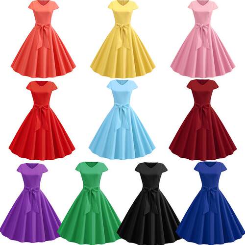 V-neck short sleeved big swing dress