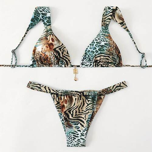 Two-Piece Set Womens Leopard Print Backless Bikini Set High