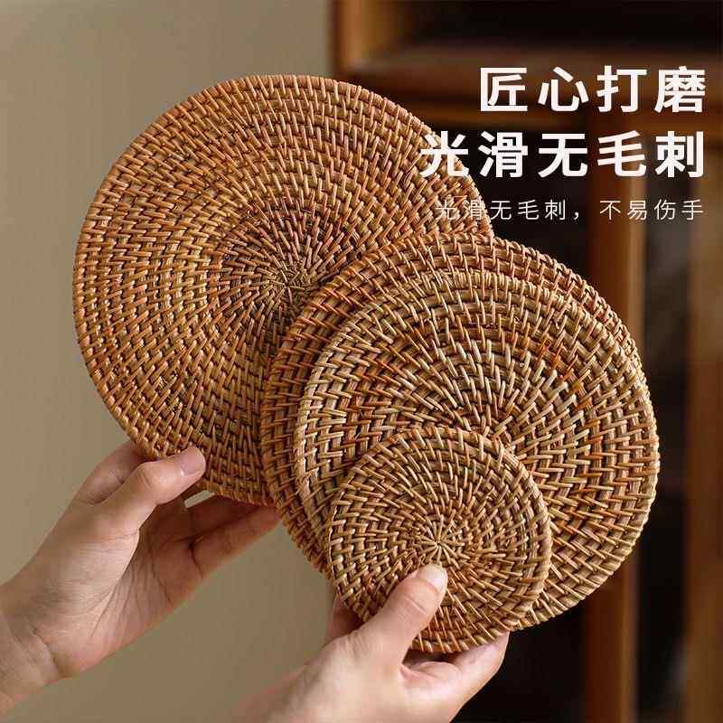 手工藤编隔热水杯编织茶壶茶杯茶道垫杯餐垫防烫餐桌盘子茶具垫子