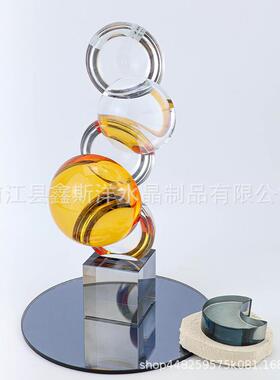 抽象橙色半圆水晶摆件玄关客厅酒店民宿别墅茶室家居软装装饰品