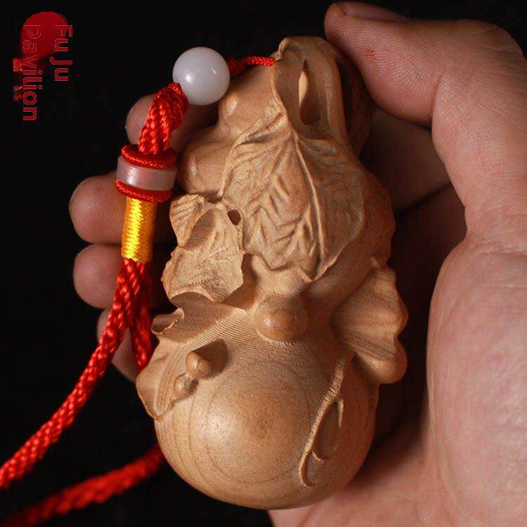 肥城桃木五福葫芦手把件五子随身挂件无漆原木雕刻盘玩招财保平安