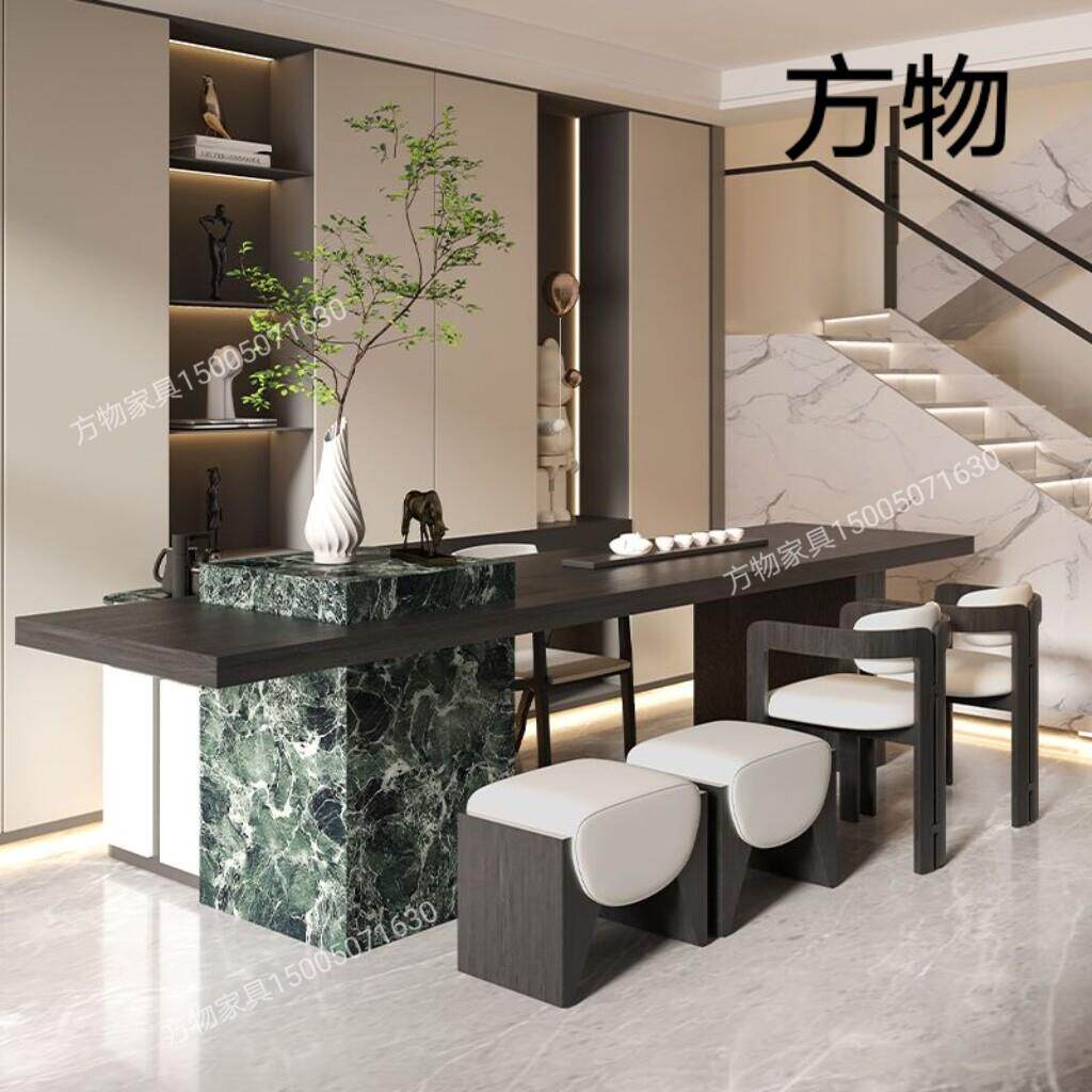 新中式实木茶桌椅组合简约现代轻奢岩板大理石岛台办公室设计师款