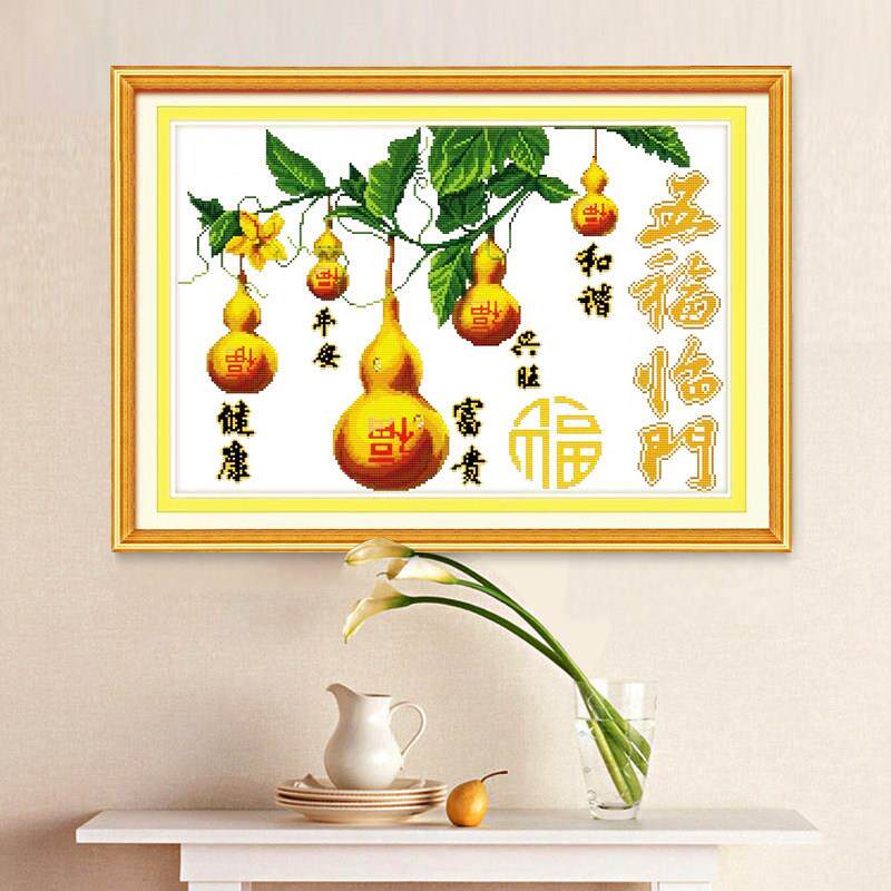 印花彩珠绣全珠子绣十字绣五福临门葫芦客厅新款穿串珠绣圆珠套件