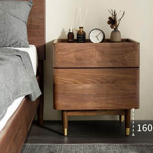 北欧全实木床头柜现代简约黑胡桃木床边收纳柜卧室床头抽屉储物柜