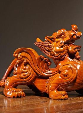 花梨木雕招财貔貅摆件实木质一对大号家居办公室玄关装饰摆设礼品