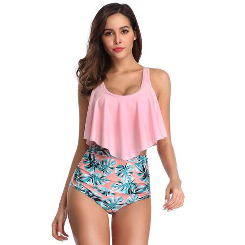 Lotus leaf bikini swimsuit high waisted bikini split