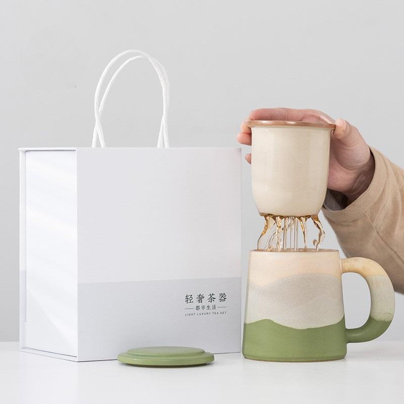 国潮茶杯茶水分离带盖过滤家用办公室陶瓷喝茶杯子男女马克杯