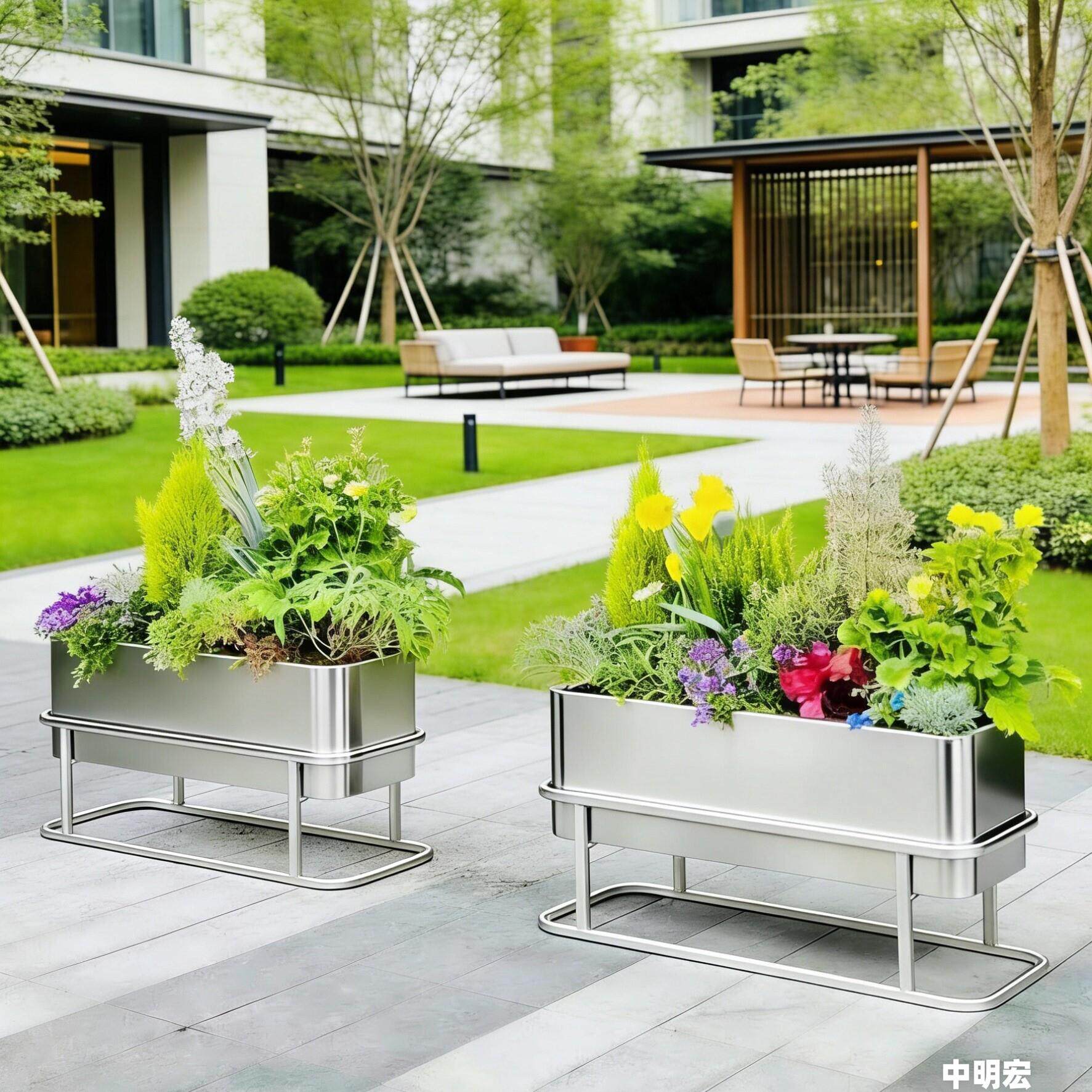 户外铁艺花箱商业街奶茶店外摆防锈不锈钢花架庭院园艺隔断花槽