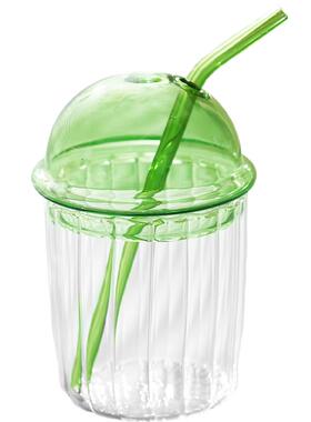 带杯吸管玻璃杯耐高温果汁杯子啵j6da水杯大容量家用杯啵盖